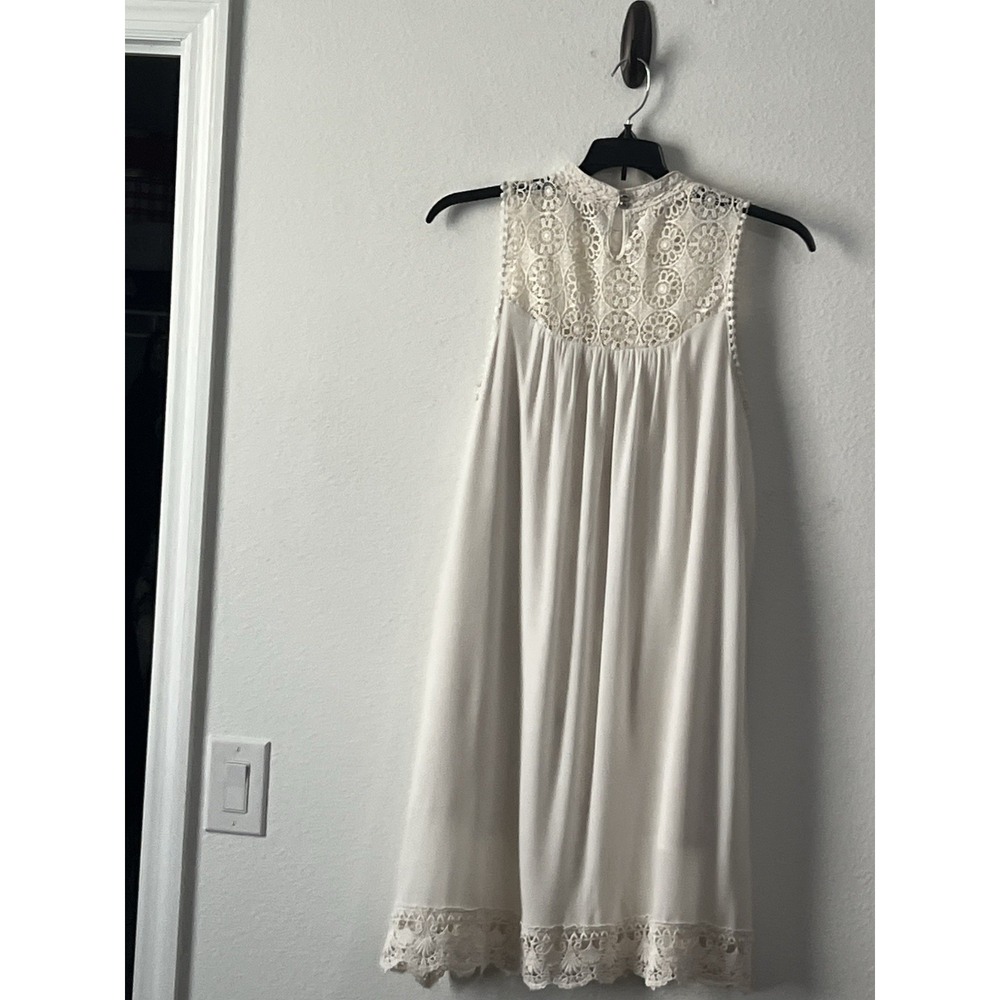 Hint of Mint Women's Crinkle Gauze Crotchet Mock Neck Sleepless Dress Size L - Picture 4 of 7